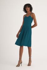 VESTIDO MIDI LISO DOBBY C/ PALA PESPONTADA