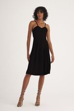 VESTIDO MIDI LISO DOBBY C/ PALA PESPONTADA