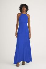 VESTIDO LONGO PLISSADO C/ ALÇA DE TRANÇA