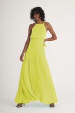 VESTIDO LONGO PLISSADO C/ ALÇA DE TRANÇA