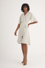 VESTIDO MIDI LISO EM CREPE C/ SAIA TRANSPASSADA
