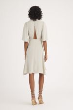 VESTIDO MIDI LISO EM CREPE C/ SAIA TRANSPASSADA