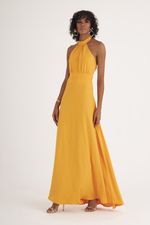 VESTIDO LONGO EM CREPE GOLA PADRE C/ AMARRAÇÃO COSTA