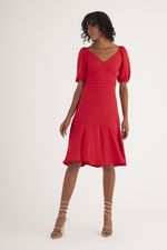 VESTIDO MIDI LISO FLOW C/ PREGAS NA PALA