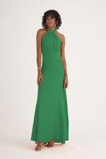 VESTIDO LONGO EM CREPE GOLA PADRE C/ AMARRAÇÃO COSTA
