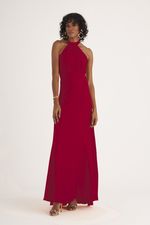 VESTIDO LONGO EM CREPE GOLA PADRE C/ AMARRAÇÃO COSTA