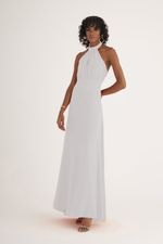 VESTIDO LONGO EM CREPE GOLA PADRE C/ AMARRAÇÃO COSTA