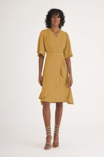 VESTIDO MIDI LISO EM CREPE C/ SAIA TRANSPASSADA