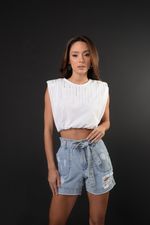 SHORT MÉDIO JEANS C/ FAIXA