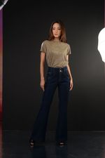 CALÇA JEANS FLARE LYCRA BLUE DARK C/ BOLSO VERDUGO