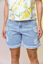BERMUDA JEANS LAVAGEM DETONADA C/ PEDRARIA FRENTE