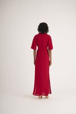 VESTIDO LONGO LISO EM CREPE C/ MANGA RAGLAN E SAIA RETA