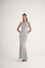 VESTIDO LONGO MALHA LUREX PRATA OMBRO ÚNICO