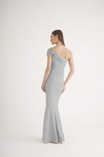 VESTIDO LONGO MALHA LUREX PRATA OMBRO ÚNICO