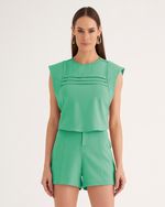 BLUSA LISA MELANGE C/ PREGA FRENTE E MANGA PESPONTADA