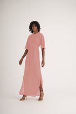 VESTIDO LONGO LISO EM CREPE C/ MANGA RAGLAN E SAIA RETA