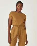 T-SHIRT CROPPED LISA EM LINHO ABOTOAMENTO MANGA