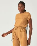 T-SHIRT CROPPED LISA EM LINHO ABOTOAMENTO MANGA