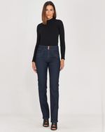 CALÇA JEANS RETA CÓS LARGO C/ PALA ARREDONDADA