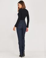 CALÇA JEANS RETA CÓS LARGO C/ PALA ARREDONDADA