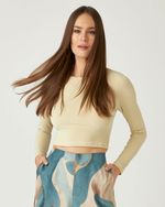 BLUSA CROPPED MALHA FUN C/ MANGA LONGA