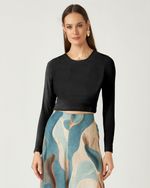 BLUSA CROPPED MALHA FUN C/ MANGA LONGA