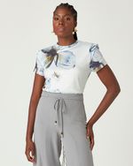 T-SHIRT MALHA FLORAL FILETE