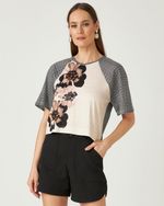 T-SHIRT MALHA CROPPED BICOLOR RUPESTRE C/ FLORAL
