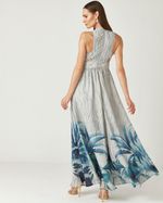 VESTIDO LONGO ANIMAL ARBÓREO C/ BARRADO