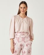 BLUSA MANGA LONGA LISA EM CREPE C/ LASTEX OMBRO