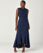 VESTIDO LONGUETE EM CREPE COM SAIA MULLET