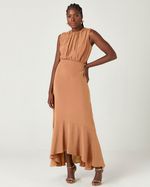 VESTIDO LONGUETE EM CREPE COM SAIA MULLET