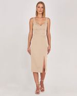 VESTIDO LISO MIDI C/ PALA BORDADA
