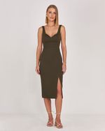 VESTIDO LISO MIDI C/ PALA BORDADA