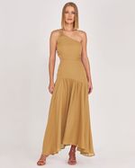 VESTIDO LONGUETE LISO EM CREPE OMBRO ÚNICO