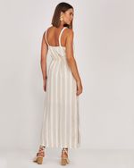 VESTIDO LONGUETE LISTRA LINHO COM LUREX OURO