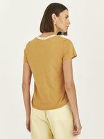 T-SHIRT DE MALHA GOLA V NATURALINHO C/ PUNHO LUREX