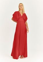 VESTIDO LONGO LISO EM CREPE C/ SAIA PLISSADA