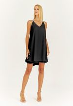 VESTIDO CURTO LISO EM CREPE C/ CORDÃO DE STRASS