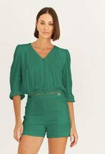 BLUSA LISA EM CREPE MANGA LONGA C/ ELÁSTICO BARRA