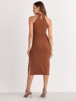 VESTIDO GOLA ALTA RIBANA CANELADA