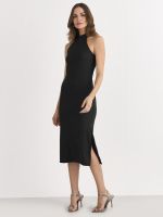 VESTIDO GOLA ALTA RIBANA CANELADA