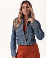 JAQUETA JEANS C/ RECORTES FRENTE E LAPELA