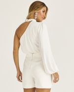 BLUSA EM CREPE OMBRO ÚNICO C/ GOLA PADRE
