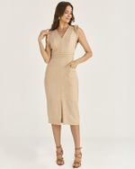 VESTIDO MIDI LINEN C/ PREGAS CÓS