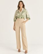 CALÇA RETA LINEN C/ PREGAS NO CÓS
