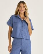 CAMISA CROPPED LISTRA TWILL COLOR