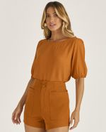 T-SHIRT CROPPED EM CREPE C/ ELÁSTANO MANGA