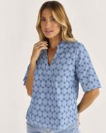 T-SHIRT VOIL MELANGE C/ BORDADO MANGA