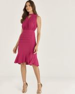 VESTIDO MIDI EM CREPE C/ PREGAS NA SAIA